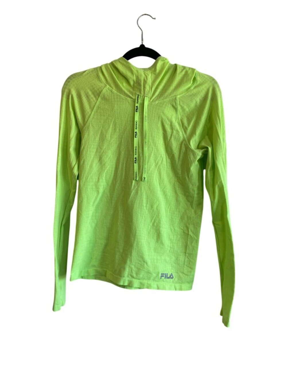 Fila Sport Neon Green Long-Sleeve Hooded Running Top L Lightweight Nylon Blend